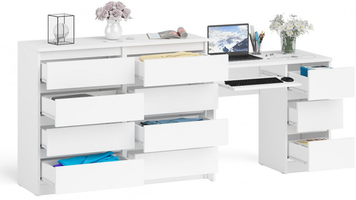 Мори компьютерный стол МС-6 правый + Комод МК1200.8, белый