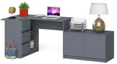 Мори Стол компьютерный МС-16 левый + Тумба МА900.1, цвет графит/белый, ШхГхВ 214,8х84,9х76,6 см., выдвижные ящики слева, НЕ универсальная сборка