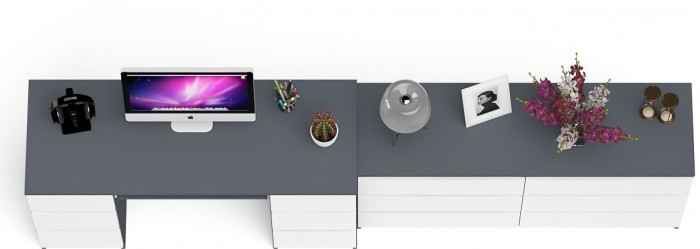 Мори Стол компьютерный МС-2 + Комод МК1380.6, цвет графит/белый, ШхГхВ 273,4х50х76,6 см., универсальная сборка