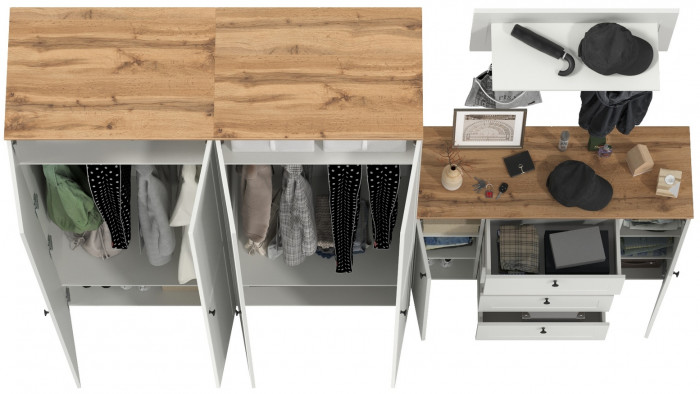 Остин Прихожая 27, белый шагрень/дуб крафт золотой