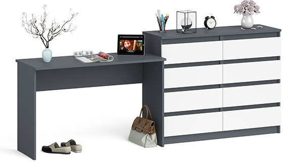 Мори Стол письменный МСП1200.1 + Комод МК1200.8, цвет графит/белый, ШхГхВ 240,8х50х94 см., универсальная сборка