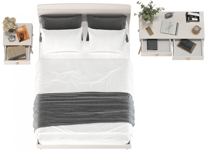 Афина Спальня Кровать 1400 + Стол + Тумба, кашемир серый