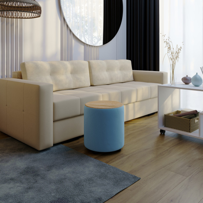 Пуф Пай, светло-голубой/мдф дуб канадский