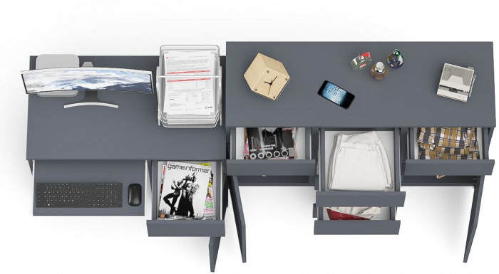 Мори компьютерный стол МС-1 правый + Комод МК1200.4, графит