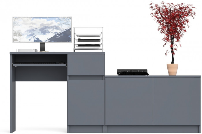 Мори компьютерный стол МС-1 правый + Тумба МА900.1, графит