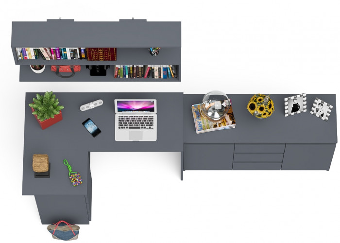 Мори компьютерный стол МС-16 левый + Комод МК1200.3 + Полка 1200, графит