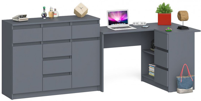 Мори компьютерный стол МС-16 правый + Комод МК1200.4, графит