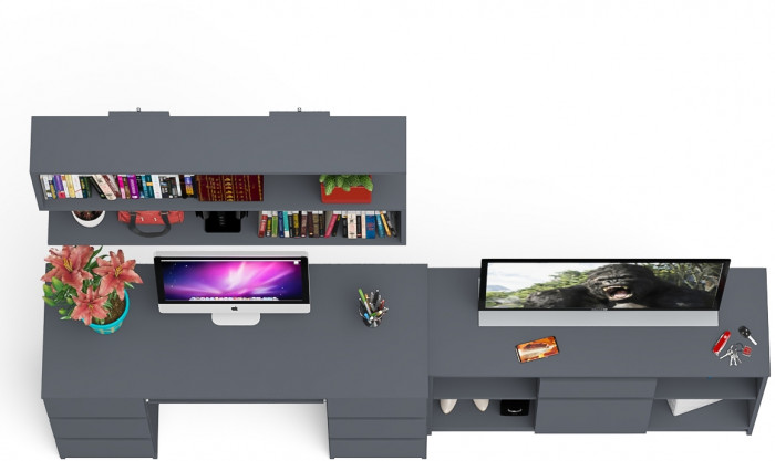 Мори компьютерный стол МС-2 + Тумба МТВ1204.1 + Полка 1200, графит