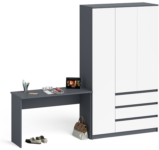 Мори письменный стол МСП1200.1 + Шкаф МШ1200.1, графит/белый