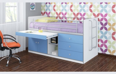 Кровать-чердак Дюймовочка-6 90х200, синяя