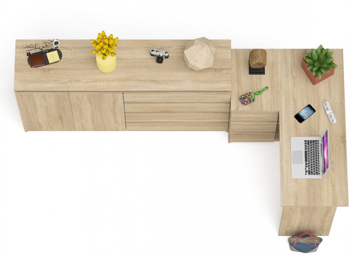 Мори Стол компьютерный МС-16 левый + Комод МК1600.1, цвет дуб сонома, ШхГхВ 284,8х84,9х94 см., выдвижные ящики слева, НЕ универсальная сборка