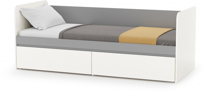 Торонто Компоновка № 19, цвет белый шагрень/стальной серый, ШхГхВ 354х84,4х195,7 см., сп. м. 800х1900 мм., б/м, основание есть, универсальная сборка