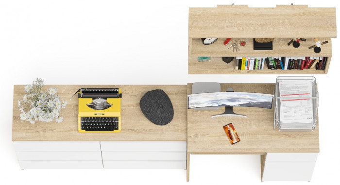 Мори компьютерный стол МС-1 правый + Комод МК1200.6 + Полка 900, дуб сонома/белый