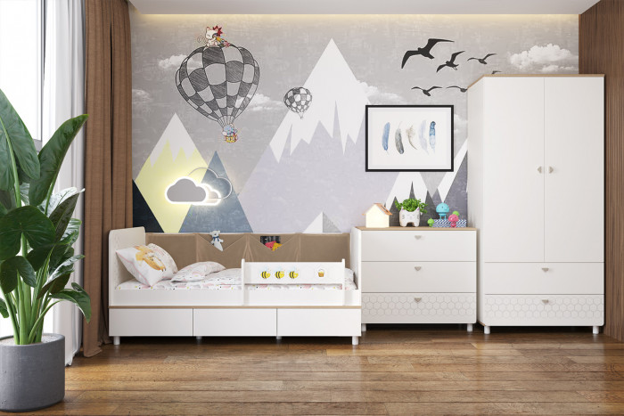 Эйп Детская № 6, цвет белый/дуб белый, сп. м. 800х1600 мм., б/м, основание есть, максимальная нагрузка 80 кг., рекомендуемая высота матраса 120 мм.