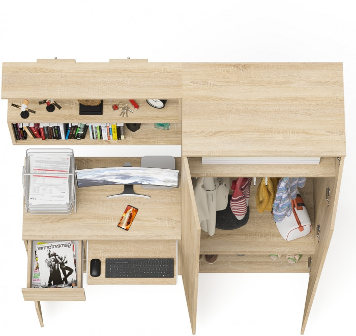 Мори Стол компьютерный МС-1 левый + Шкаф МШ800.1 + Полка 900, цвет дуб сонома, ШхГхВ 170,4х50,4х209,6 см., НЕ универсальная сборка