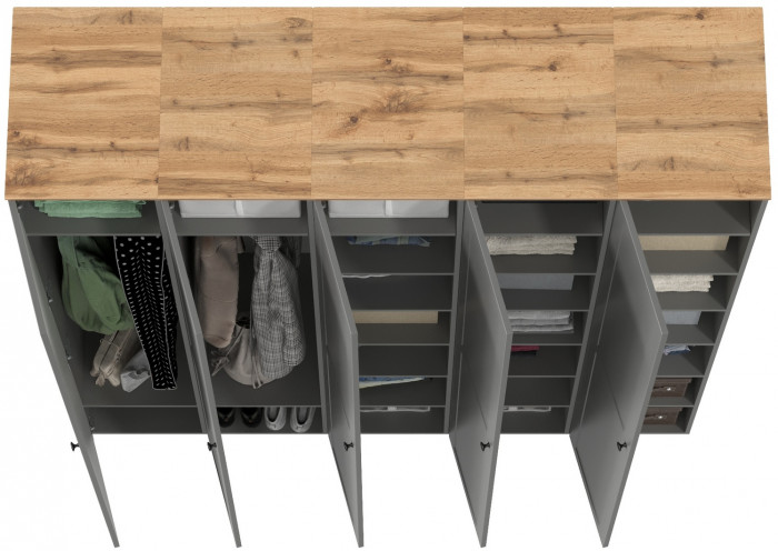 Остин 13.225 Шкаф-пенал 5 шт., цвет серый графит/дуб крафт золотой, ШхГхВ 200х54,3х229,6 см., универсальная сборка