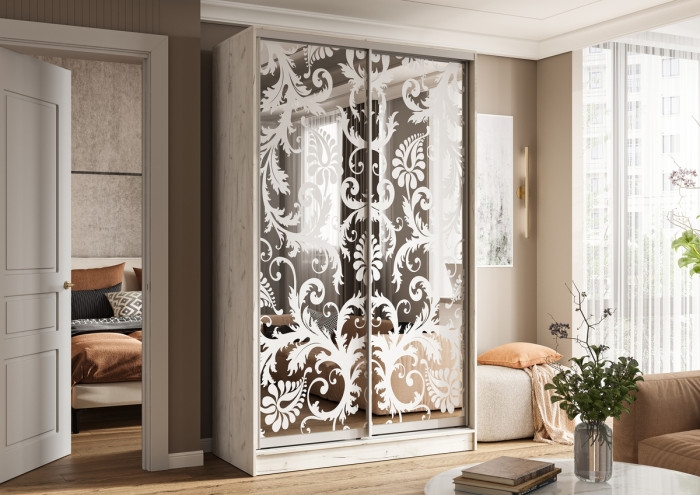 Шкаф-купе Тринити-3 (1,35 м), Дуб крафт белый