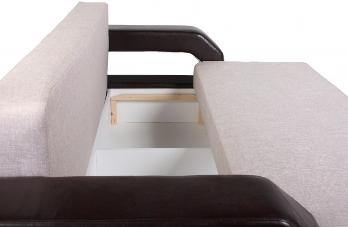 Диван-кровать Манчестер, еврокнижка, рогожка/экокожа, 150х195, бежево-коричневый