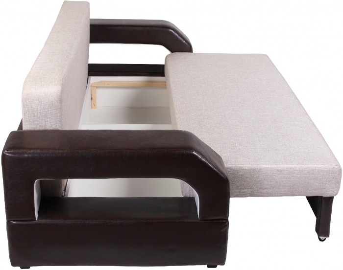 Диван-кровать Манчестер, еврокнижка, рогожка/экокожа, 150х195, бежево-коричневый