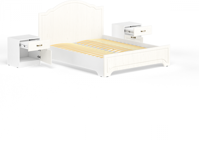 Ливерпуль Кровать 11.08 + основание + ножки + две Тумбы 08.146, ясень ваниль/белый