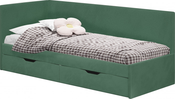 Кровать односпальная "Лео" КР-49 Белый/Изумруд/ЛДСП настил
