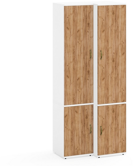 Лидер-8 Модуль Пенал МД 21Б + Пенал МД 23Б, цвет белый шагрень/крафт золото, ШхГхВ 80х50х190 см., универсальная сборка