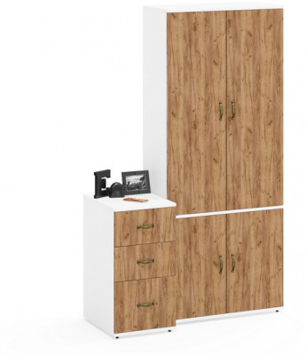 Лидер-8 Шкаф МД 20Б + Тумба МД 3.16, цвет белый шагрень/крафт золото, ШхГхВ 120х50х190 см., НЕ универсальная сборка