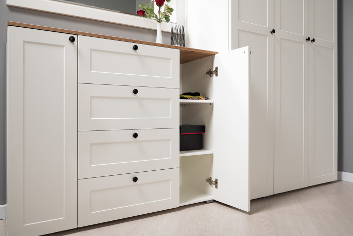 Остин Прихожая 04, цвет белый шагрень/дуб крафт золотой, ШхГхВ 200х54,3х229,6 см., универсальная сборка