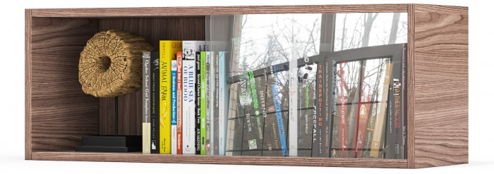 Полка книжная С-МД-КН01, цвет ясень шимо тёмный, ШхГхВ 83х25х30 см., стеклянные дверцы