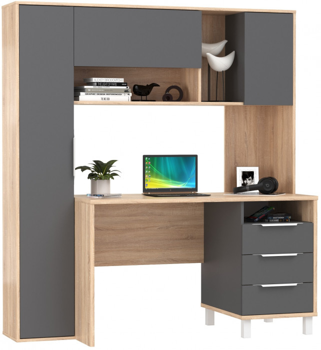 Стол компьютерный Комфорт 12.95N, цвет дуб сонома/тёмно-серый, ШхГхВ 162х60,3х180 см., НЕ универсальная сборка (Стол рабочий)