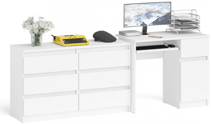 Мори компьютерный стол МС-1 правый + Комод МК1200.6, белый