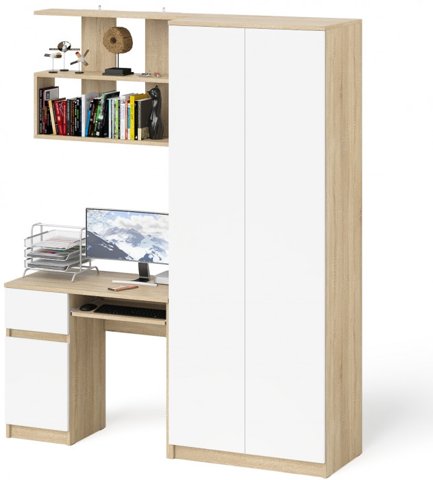 Мори Стол компьютерный МС-1 левый + Шкаф МШ800.1 + Полка 900, цвет дуб сонома/белый, ШхГхВ 170,4х50,4х209,6 см., НЕ универсальная сборка