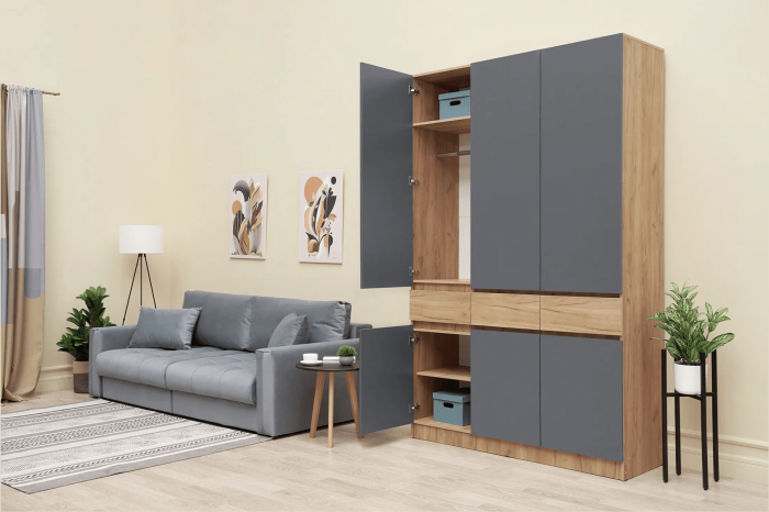 Прихожая Роджина Шкаф 3-х ств (Дуб крафт/Графит) (Дуб крафт/ Графит)