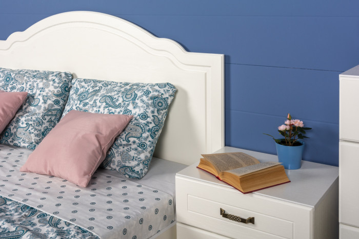 Ливерпуль Кровать 11.08 + основание + ножки + Тумба 08.146 + Полка 10.117, ясень ваниль/белый