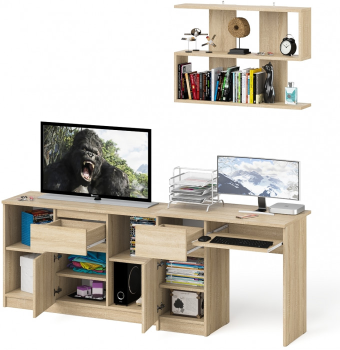 Мори компьютерный стол МС-1 левый + Тумба МТВ1204.1 + Полка 900, дуб сонома