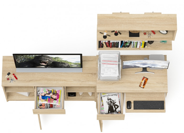 Мори компьютерный стол МС-1 левый + Тумба МТВ1204.1 + Полка 900, дуб сонома