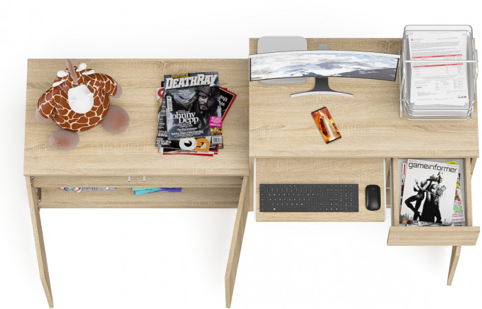 Мори компьютерный стол МС-1 правый + Тумба МА900.1, дуб сонома