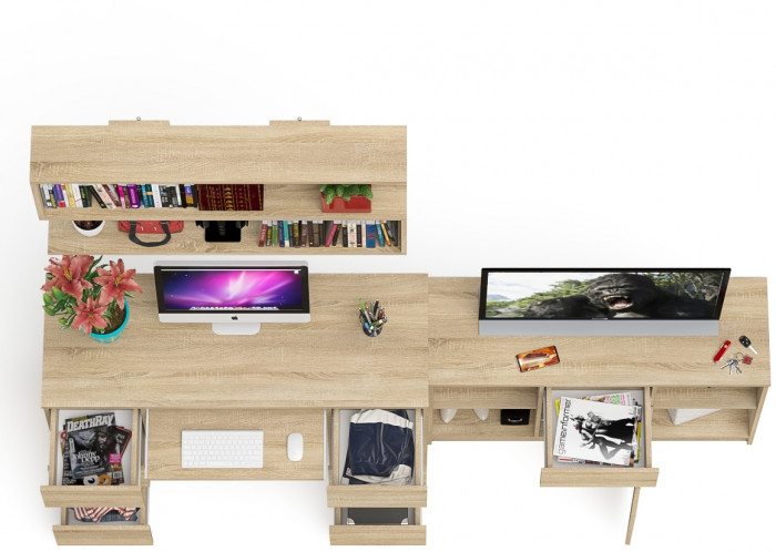 Мори компьютерный стол МС-2 + Тумба МТВ1204.1 + Полка 1200, дуб сонома