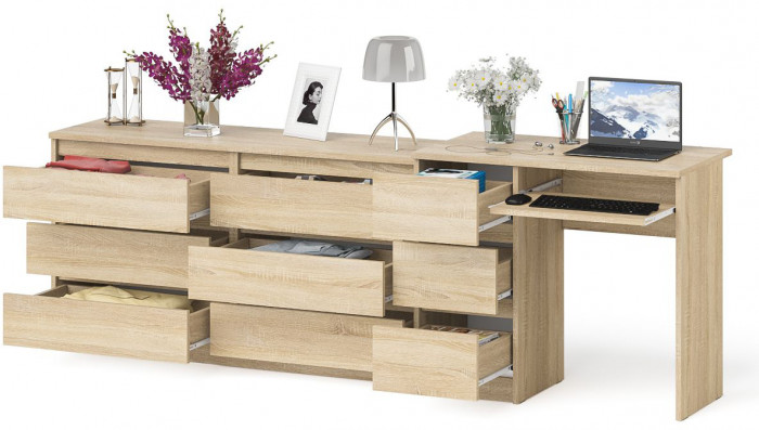 Мори компьютерный стол МС-6 левый + Комод МК1380.6, дуб сонома