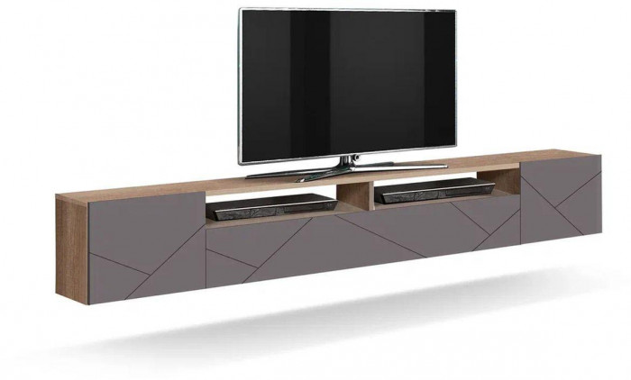 Прага тумба с фрезеровкой Дуб каньон/Софт грей