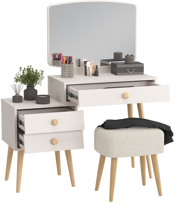 Афина Спальня 4-25901М1к.с. Трюмо + Банкетка 6-5135ТКШбеж Полли, цвет кашемир серый/ткань бежевая, ШхГхВ 105х38,6х129 + 44х34х45 см., универс. сб.