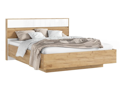 Роджина Кровать парящая 160 с ортопедом дерево с подсветкой, белый глянец холодный/дуб крафт