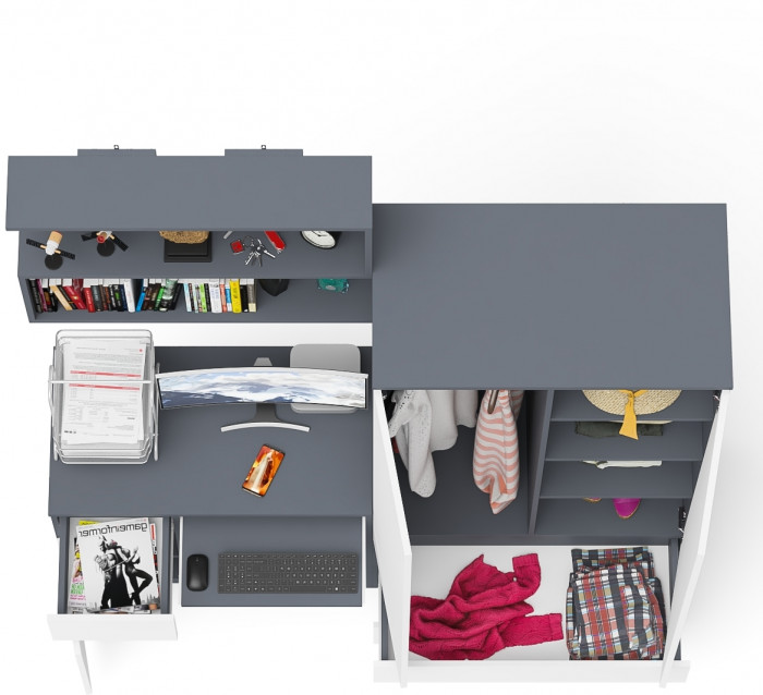 Мори Стол компьютерный МС-1 левый + Шкаф МШ900.1 + Полка 900, цвет графит/белый, ШхГхВ 180,4х50,4х209,6 см., НЕ универсальная сборка