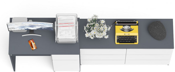 Мори компьютерный стол МС-1 правый + Комод МК1200.6, графит/белый