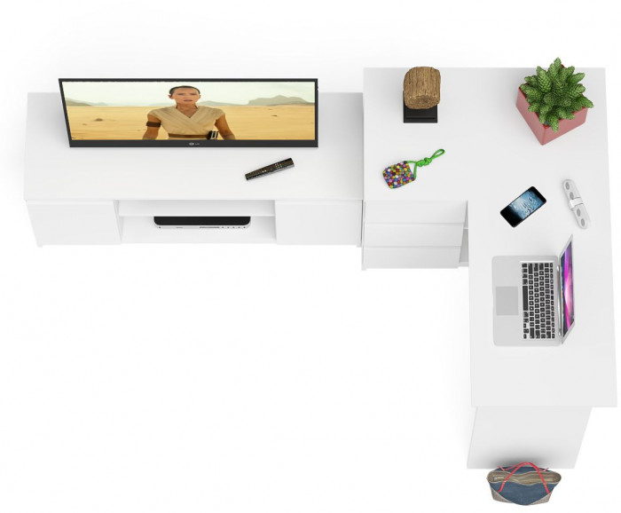 Мори Стол компьютерный МС-16 левый + Тумба МТВ1200.1, цвет белый, ШхГхВ 244,8х84,9х76,6 см., выдвижные ящики слева, НЕ универсальная сборка