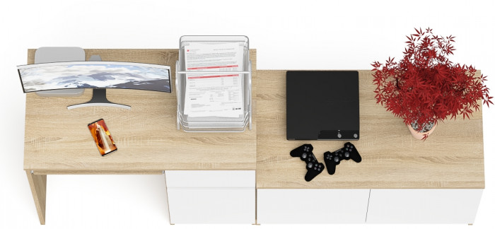 Мори компьютерный стол МС-1 правый + Тумба МА900.1, дуб сонома/белый