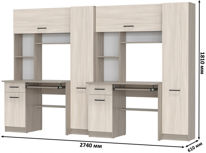 Два стола рабочих 6-0603 Альфа + два кресла 103 серых, цвет ясень шимо светлый, ШхГхВ 274х61х181 см., универсальная сборка