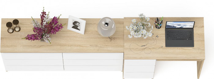 Мори компьютерный стол МС-6 левый + Комод МК1380.6, дуб сонома/белый