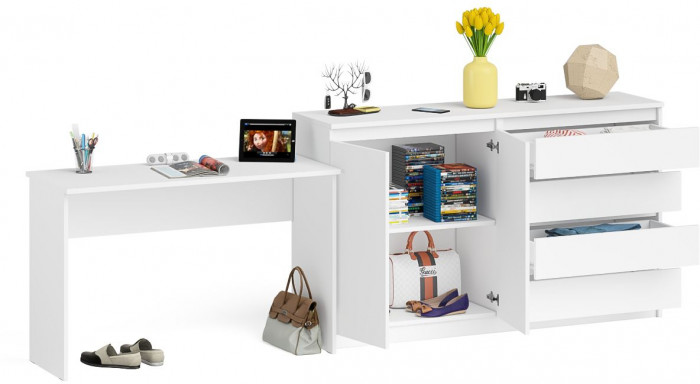 Мори письменный стол МСП1200.1 + Комод МК1600.1, белый