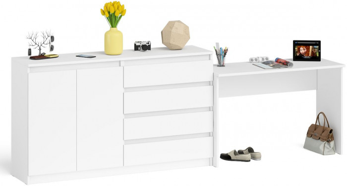 Мори письменный стол МСП1200.1 + Комод МК1600.1, белый